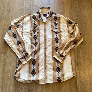 Roper Mens Western Snap Button Long Sleeve Shirt 100% Cotton (Aztec Design)